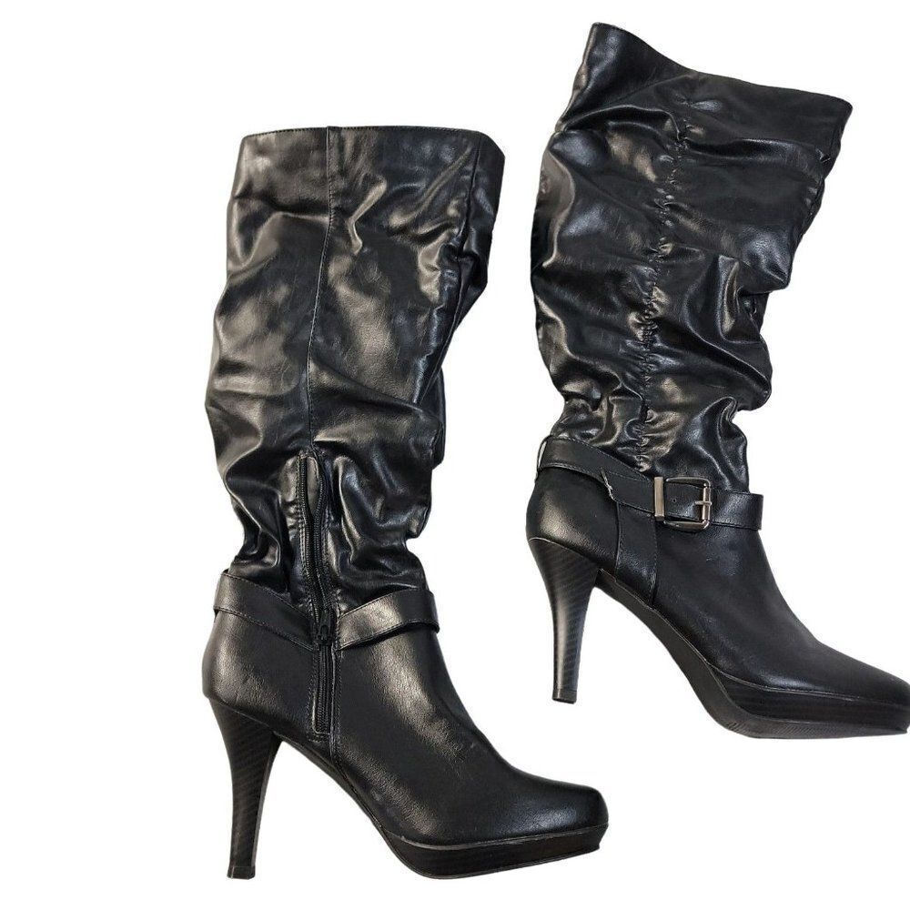 So Womens American Heritage Black Leather Strap Mid Calf Riding Boots Size 10 M